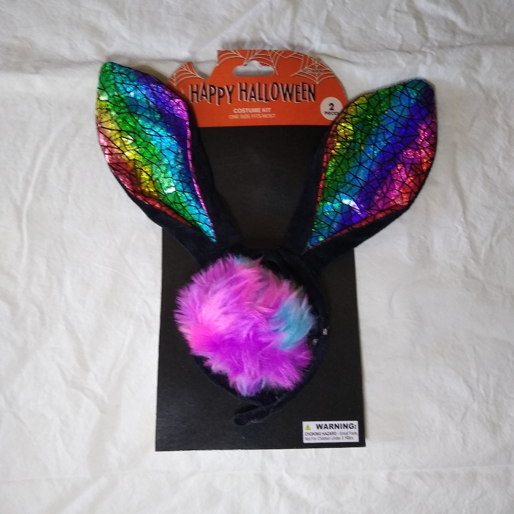 2 Piece Rainbow Bunny Costume Kit Festival Gear Halloween Easter Bunny Pride